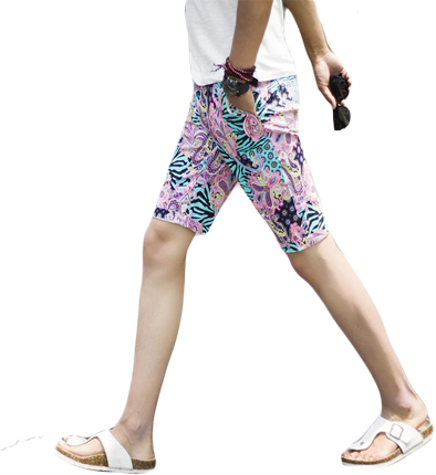 2023 Artsy turquoise zèbre violet paisley fashion slim bermuda shorts | PILAEO
